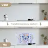 Vlinder - Lichtblauw - Sierlijk - Bloemen keuken achterwand spatscherm klein -voor_na_NL