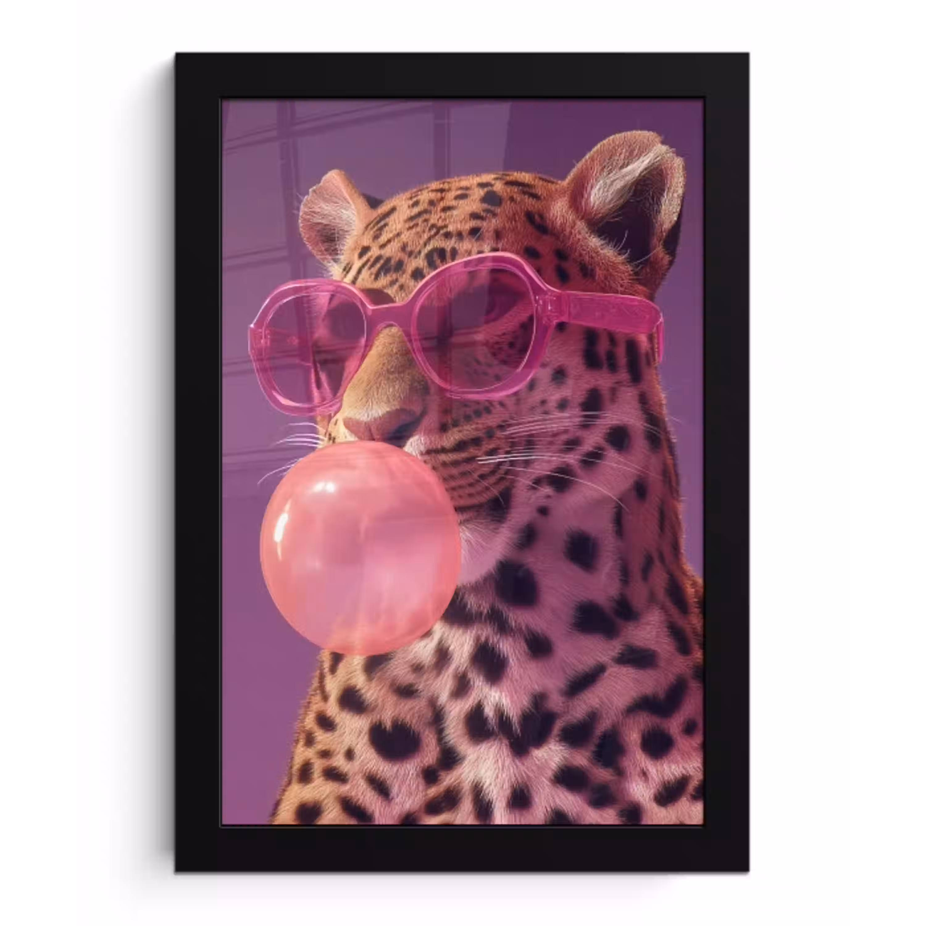 Panter - Zonnebril - Kauwgombel - Roze fotolijst zwart zonder passe partout klein -3d