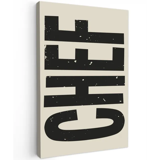 Vintage - Chef - Japandi - Zwart Tuinposter op houten frame 2 cm dik klein -3d