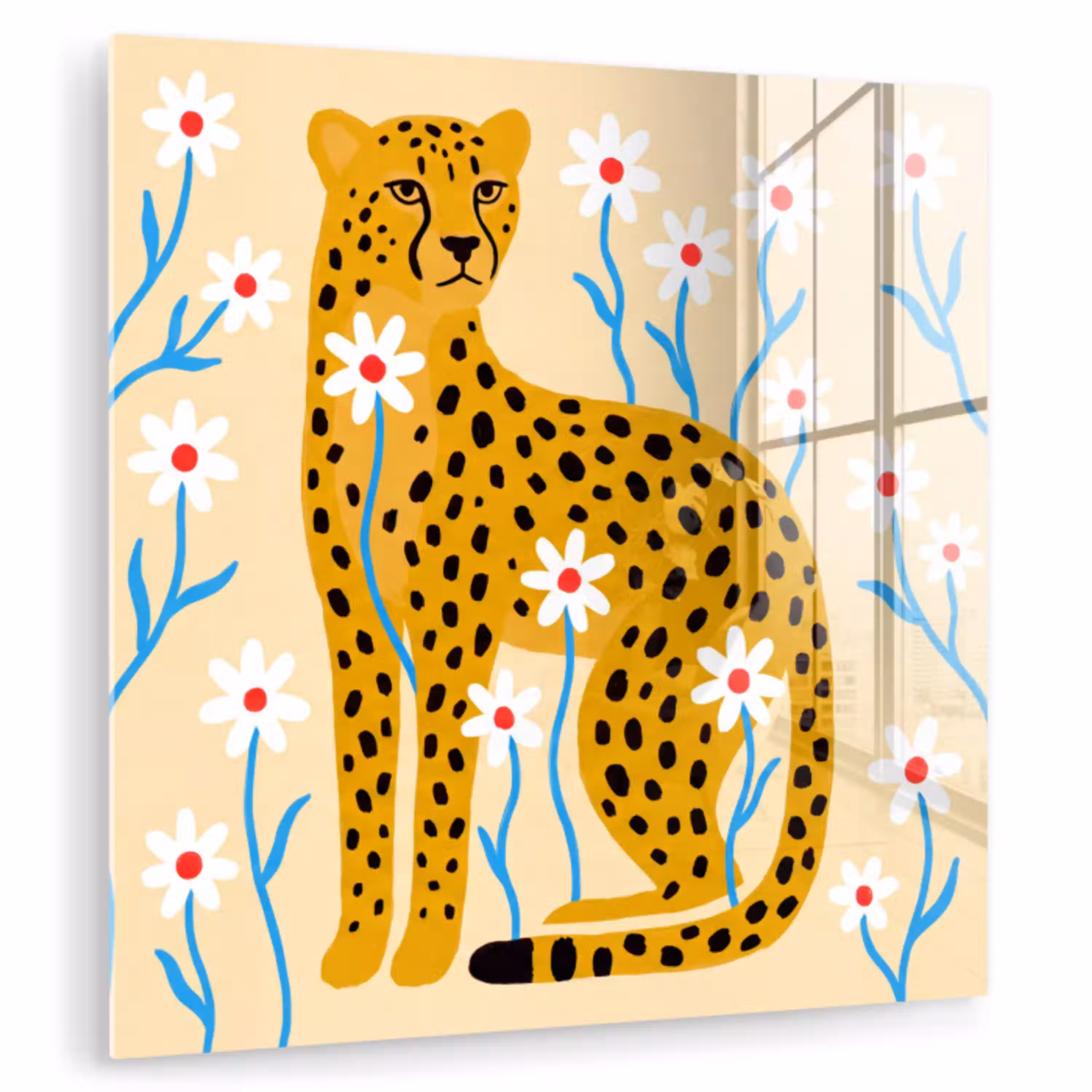 Dieren - Jachtluipaard - Bloemen - Modern - Geel plexiglas 5mm klein -zzzproduct_nieuw