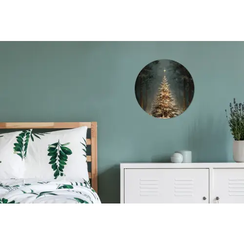 Kerstboom - Bos - Sneeuw - meerkleurig Wandcirkel aluminium klein -slaapkamer
