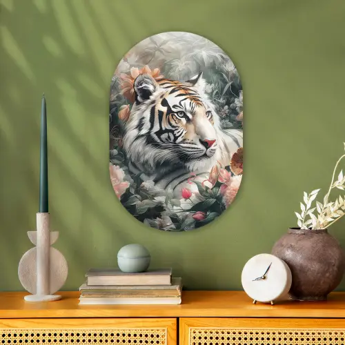 Tijger - Wilde dieren - Bloemen - Jungle Wandcirkel Ovaal Forex klein -sfeer2