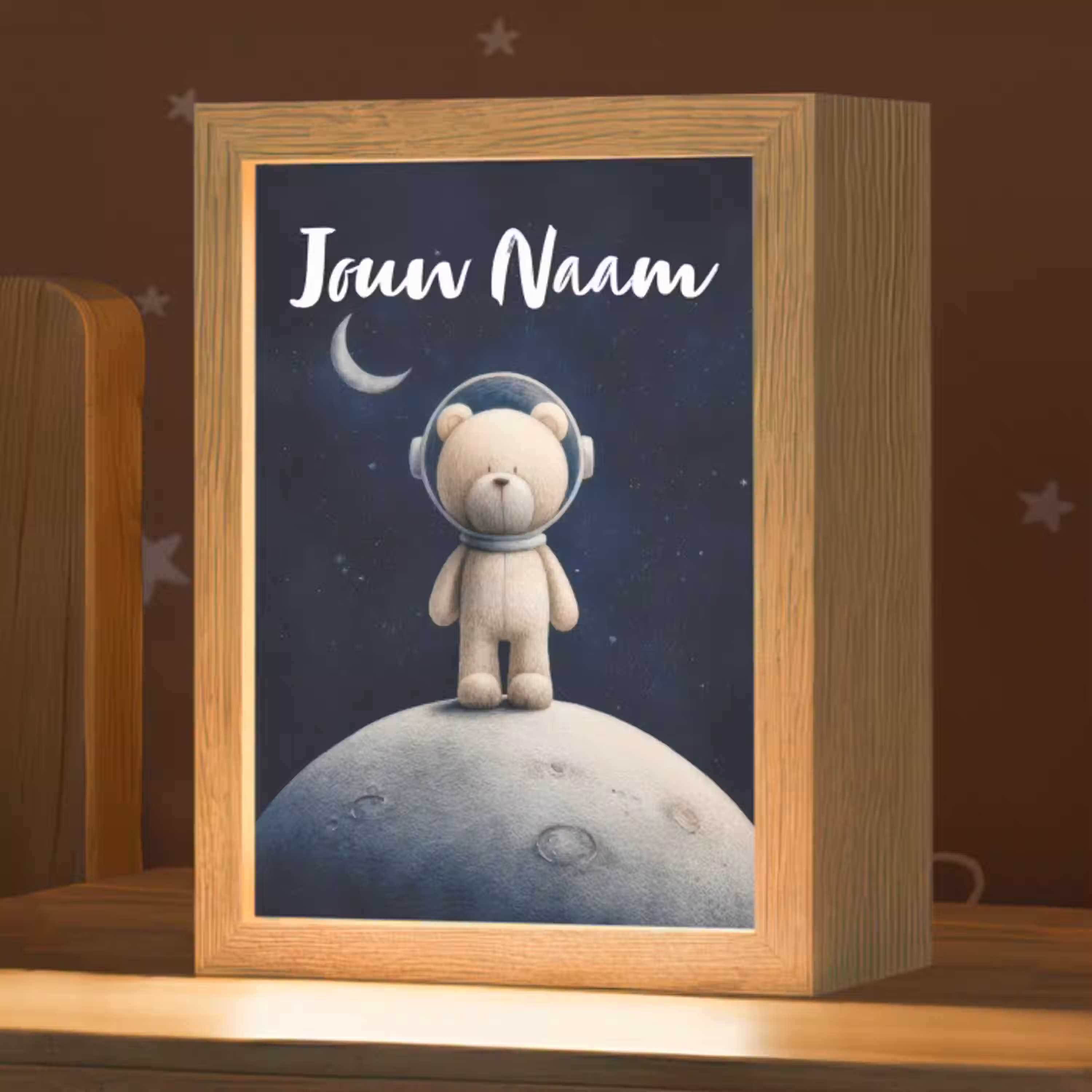 Teddybeer - Ruimtehelm - Maan - Sterren Light Box met kabel (Kinderlampje) klein -zzz_3d_website
