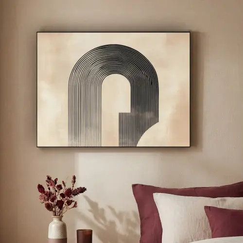 Boog -  Strepen - Minimalistisch - Zwart Textielframe zwart klein -sfeer1