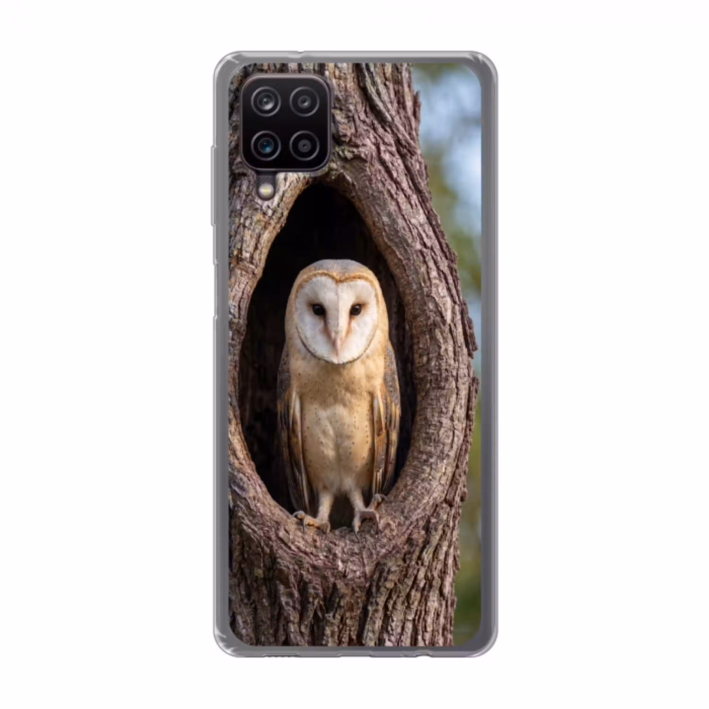 Kerkuil - Boom - Natuur - Bruin Telefoonhoesje Samsung Galaxy A12 klein -3d