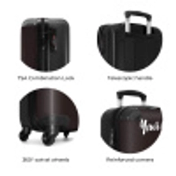 Eenhoorn en Bloemen op Zwarte Achtergrond NBS - Handbagage koffer - Kinderen Unisex middel zzzzzzzbolletjes_ENG