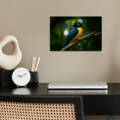 Vogel - Tak - Geel - Bladeren poster papier klein -sfeer1