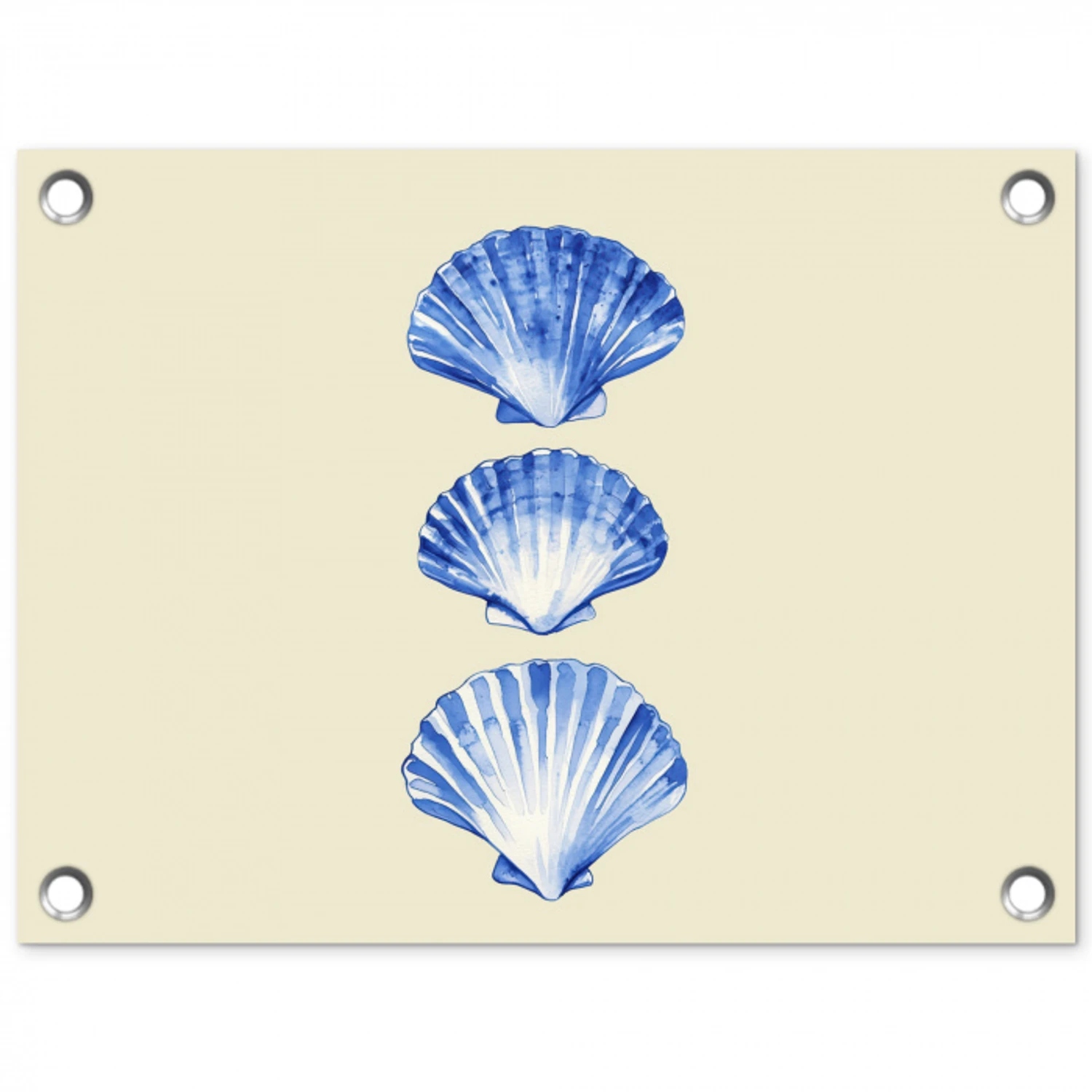 Schelpen - Blauw - Beige tuinposter los doek klein -3d