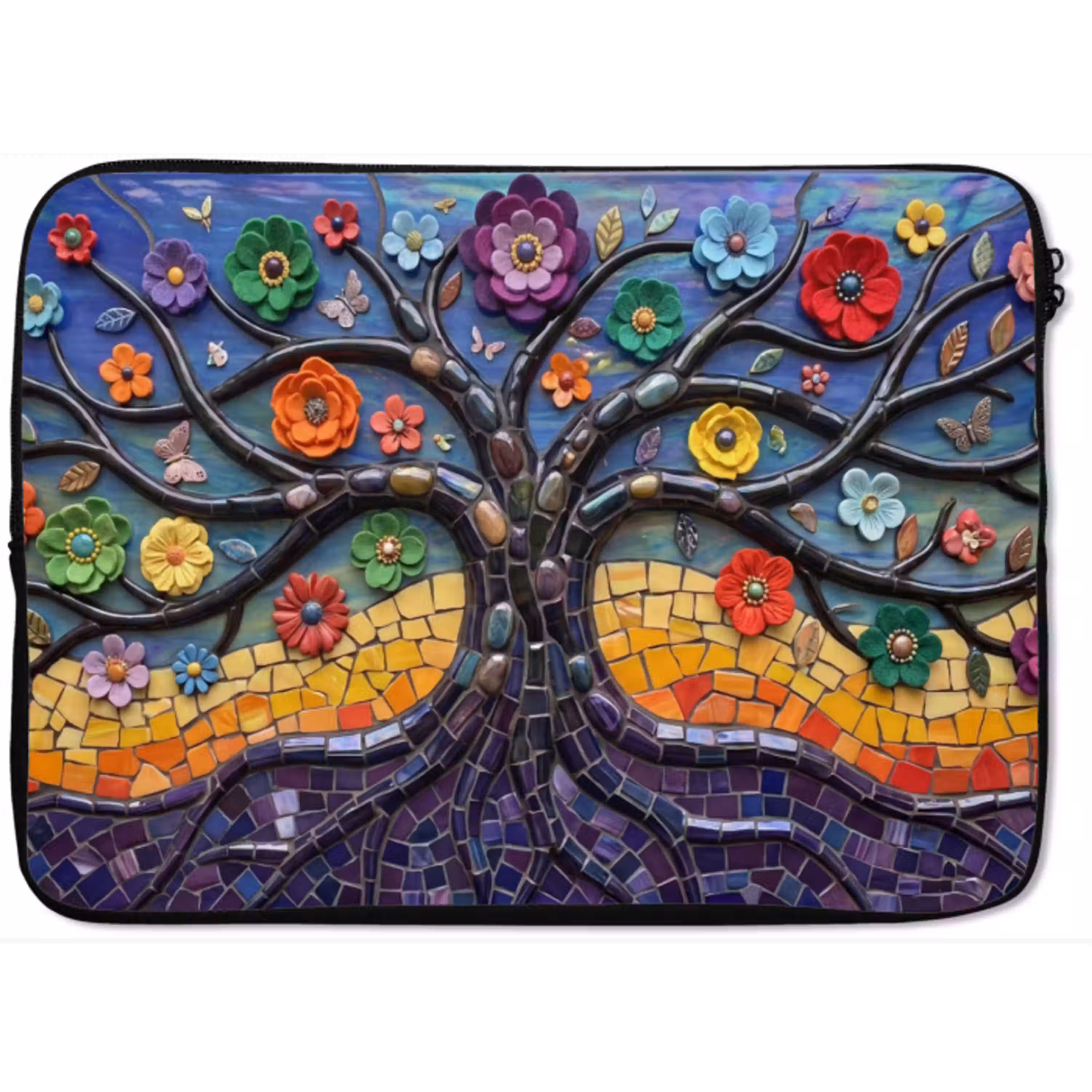 Levensboom - Mozaïek - Bloemen - Kleurrijk - Vrolijk laptophoes neopreen klein -zkaufland3dotto