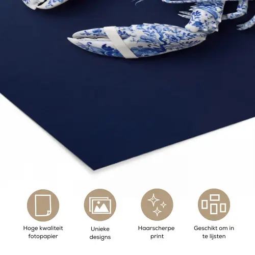 Kreeft - Porselein - Delfts - Blauw poster papier klein -closeup_NL