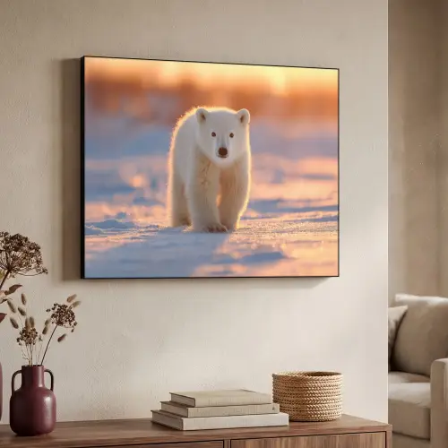 Ijsbeer - Sneeuw - Zonsopgang Textielframe - compleet frame klein -sfeer3
