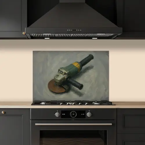 Haakse slijper - Schilderij - Gereedschap keuken achterwand spatscherm klein -sfeer1
