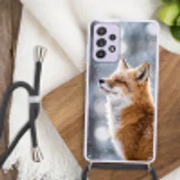 Vos - Sneeuwval - Portret - Winter - Sfeervol Hoesje Samsung Galaxy A52 5G met koord klein -sfeer4