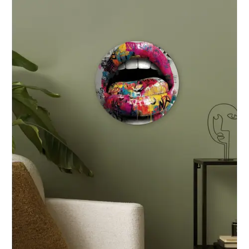 Lippen - Graffiti - Expressief Wandcirkel kunststof plaat 5mm dik klein -sfeer3