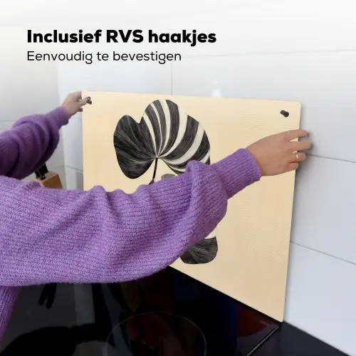 Zwart - Bladeren - Strepen - Minimalistisch Inductie beschemer met haakjes klein -ky-ophangen-nl