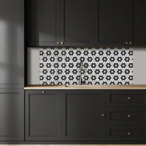 Bloem - Vorm - Patroon - Zwart keuken achterwand 2 middel 871 -sfeer1