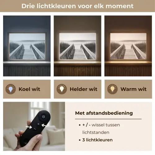 Loopbrug - Hout - Strand - Zee Light Box met batterij (Wandlamp) middel -USP_lichtkleurNL