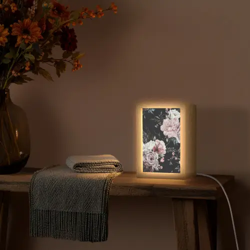 Vintage - Rozen - Romantisch - Bloemen Light Box met kabel (Tafellamp) klein -sfeer4