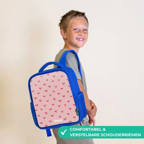 Hartjespatroon met roze kleuren Kinderrugzak - Blauw middel -sfeer3_NL