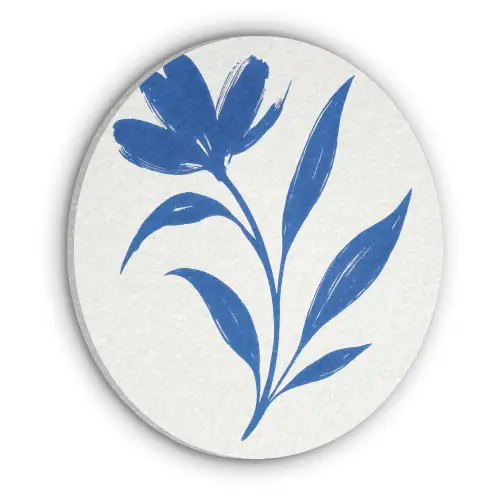 Bloem - Blaadjes - Minimalistisch - Blauw Akoestische PET Vilt - Rond klein -3d