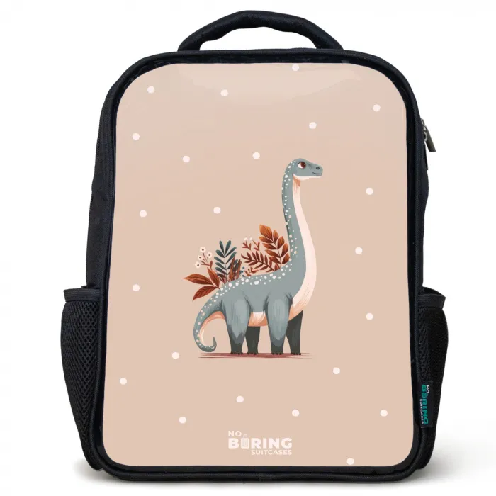 Blauwe dinosaurus op een beige stippenachtergrond Rugzak - Zwart middel -3d