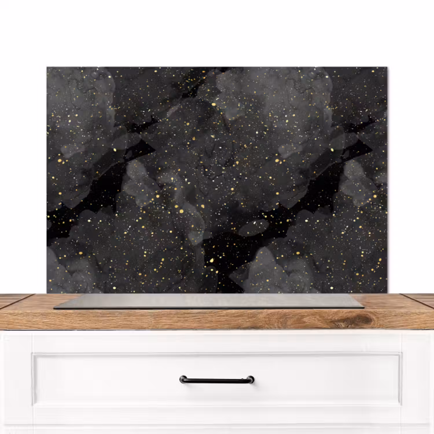 Spatscherm keuken - Marmer - Glitter - Goud - Zwart - Patronen