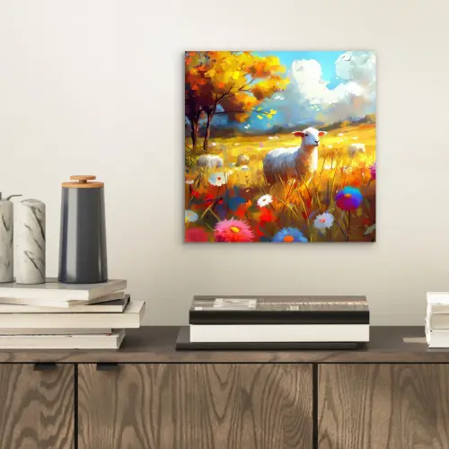 Schaap - Weide - Bloemen aluminium wit klein -sfeer1