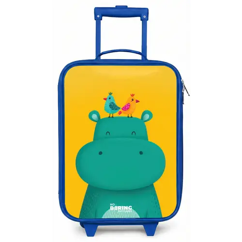 Nijlpaard - Vogels - Geel Kinderkoffer - Blauw klein -zz3dotto