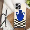 Vaas - Blauw - Geblokt - Modern Hoesje iPhone 16 Pro Max met koord klein -sfeer4