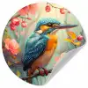 IJsvogel - Bloesem - Natuur - Vogels - Bloemen Wandcirkel behangsticker klein -3d