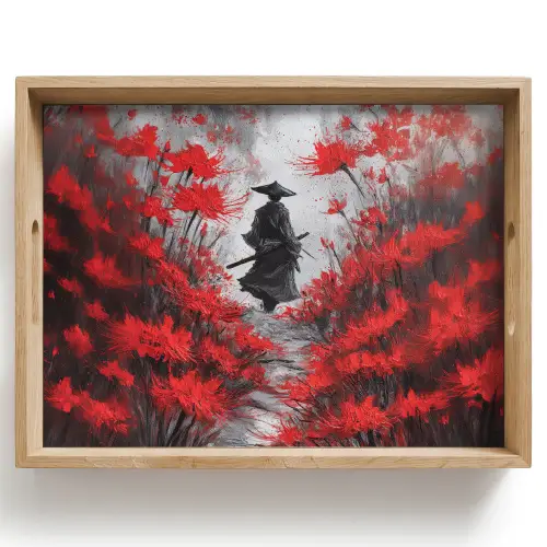Rode bloemen - mistig - Man Dienblad Rechthoek middel -z3d_shopping