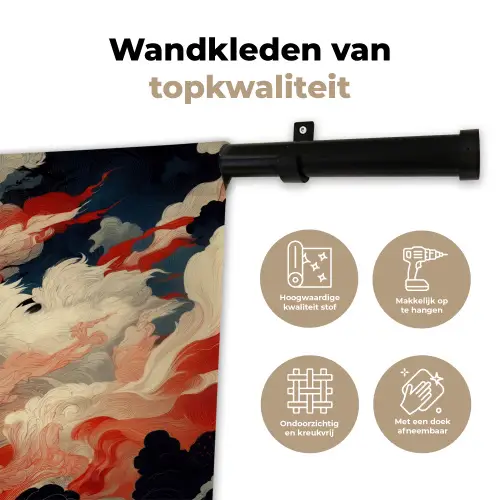 Witte vos - wolken - maan Wandkleed katoen klein -sfeer2