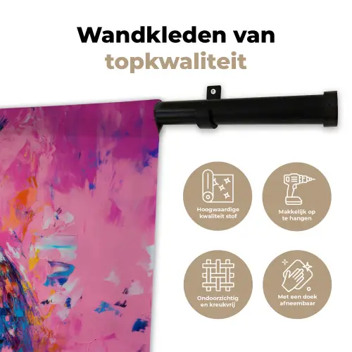 Uil - Roze - Blauw - Verf - Abstract Wandkleed katoen klein -sfeer2