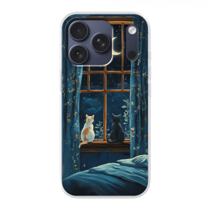 Kat - Sterrenhemel - Blauw Telefoonhoesje iPhone 17 Pro klein -3d