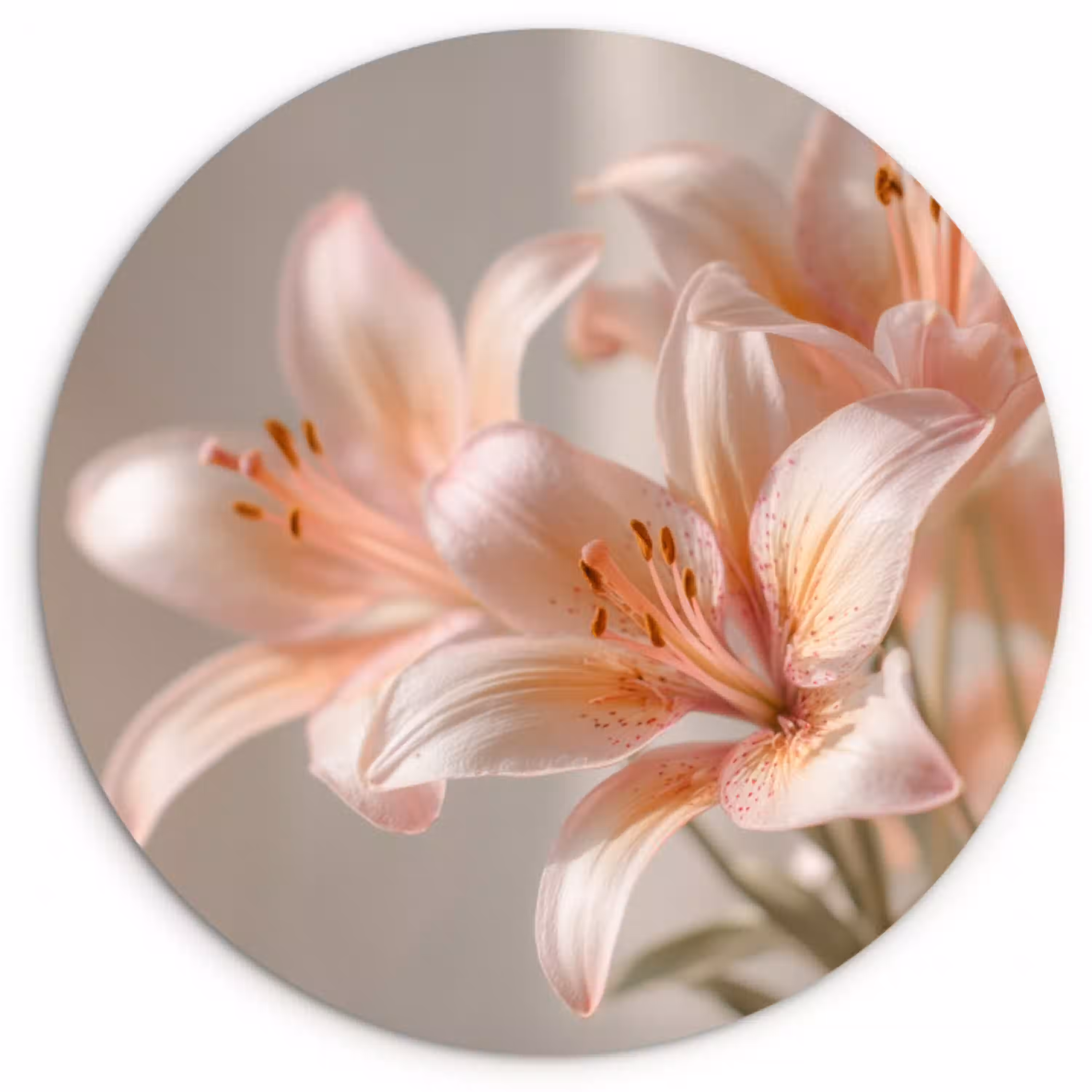 Lelies - Meeldraden - Roze - Wazig Wandcirkel kunststof plaat 5mm dik klein -3d