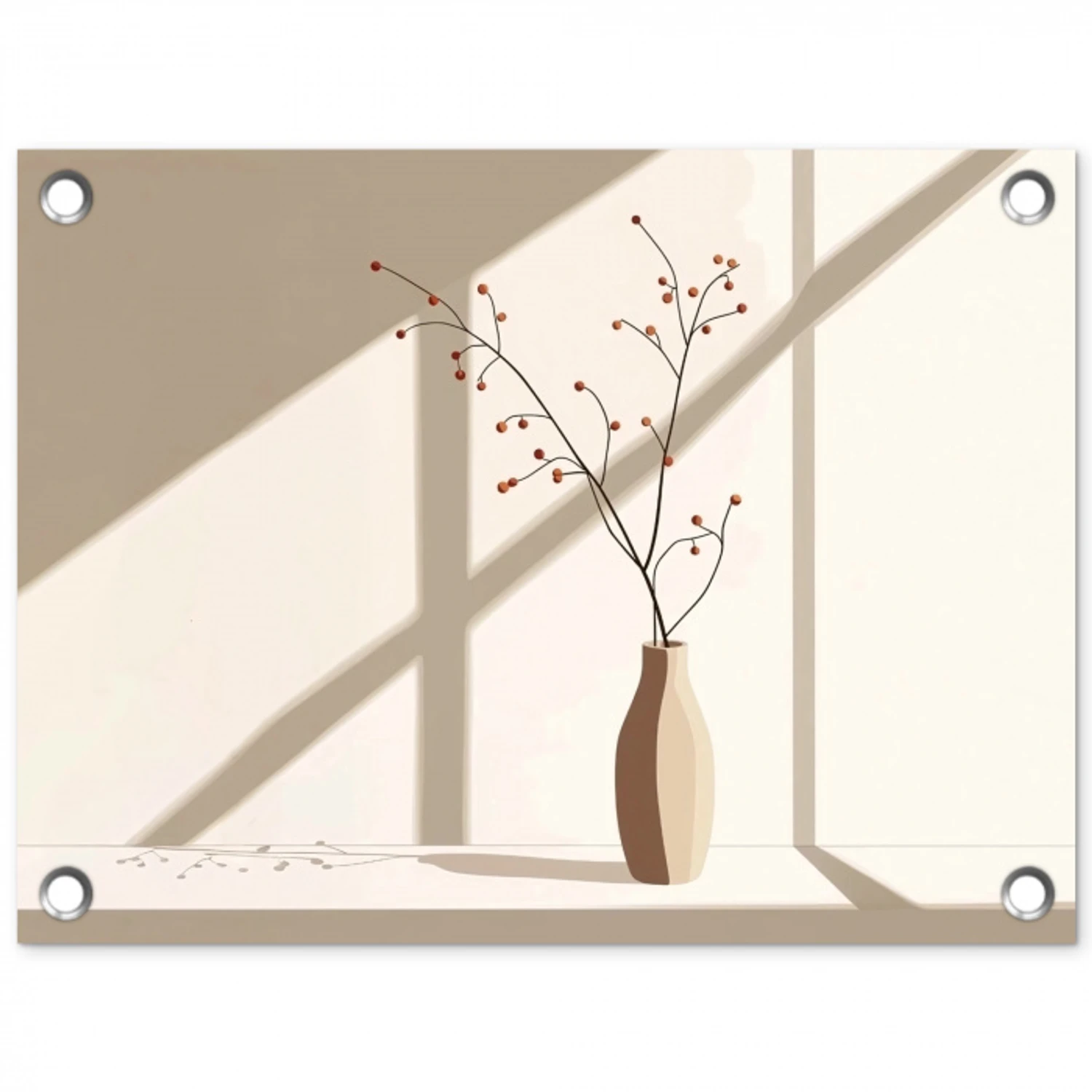 Vaas - Takken - Bessen - Minimalistisch tuinposter los doek klein -3d