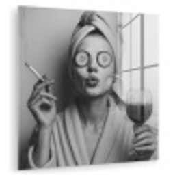 Vrouw - Masker - Wijn - Sigaret plexiglas 5mm klein -zzzproduct_nieuw