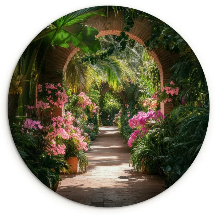 Doorkijk - Tropisch - Bloemen - Natuur Wandcirkel kunststof plaat 5mm dik klein -3d