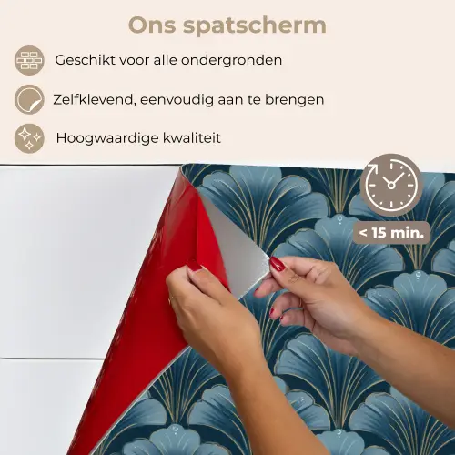 Patroon - Ginkgoblad - Blauw keuken achterwand spatscherm klein 900 -spatscherm_NL
