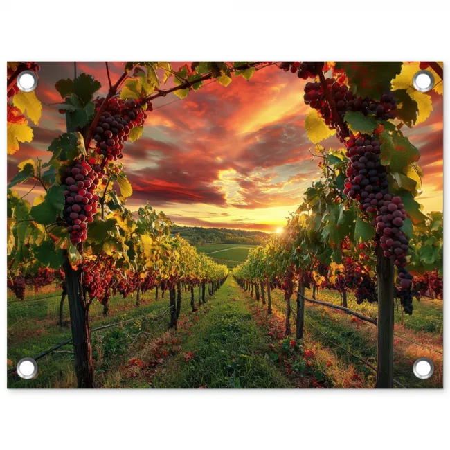 Wijngaard - Druiven - Zonsondergang tuinposter los doek klein -3d