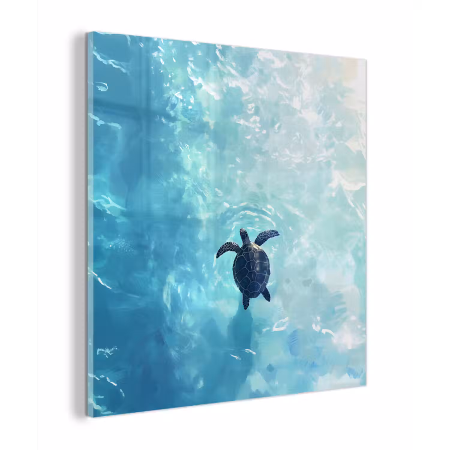Glas schilderij - Schildpad - Zee - Blauw - Schittering