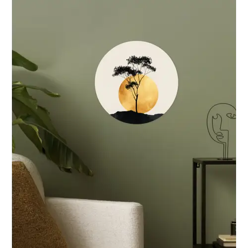 Zwarte boom - Gouden cirkel - Heuvel Wandcirkel behangsticker klein -sfeer2