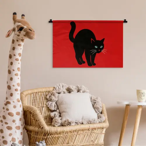 Kat - Zwart - Staart Wandkleed katoen klein -wsfeer5_kind