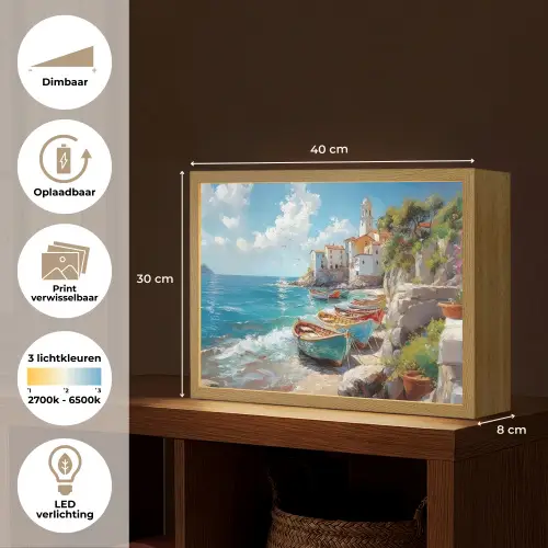 Boten - Rotsen - Zee - Zon Light Box met batterij (Wandlamp) middel -USP_websiteoverzichtNL