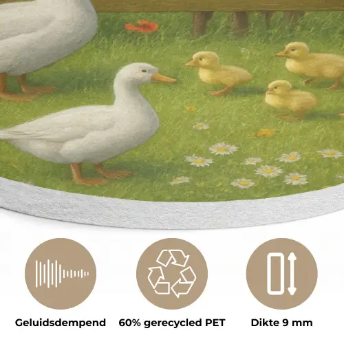 Ezels - Ganzen - Kleurrijk Akoestische PET Vilt - Rond klein -closeup_NL