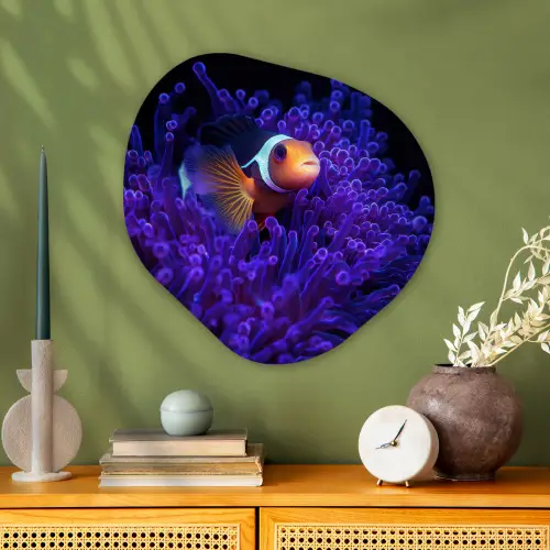 Koraal - Vis - Oranje - Zee Wandcirkel Organisch Plexiglas middel -sfeer2