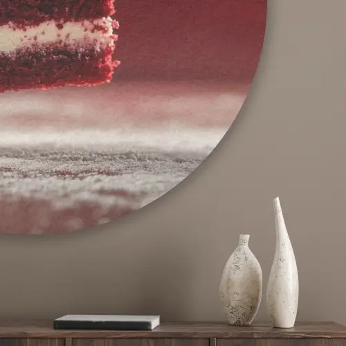 Rode - Velvet - Taart - Eten Akoestische PET Vilt - Rond klein -sfeer5_closeup