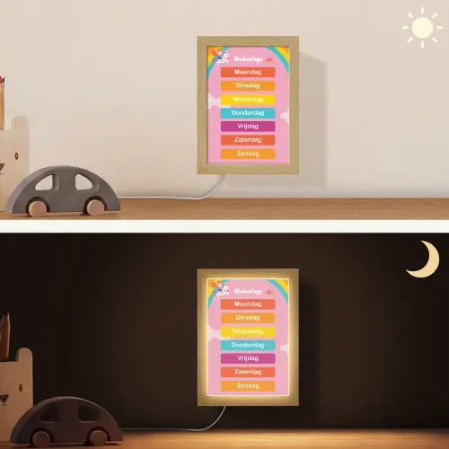 Educatief - Dagen van de week - Eenhoorn - Leren - Meisjes Light Box met kabel (Wandlamp kind) klein -sfeer3_kind
