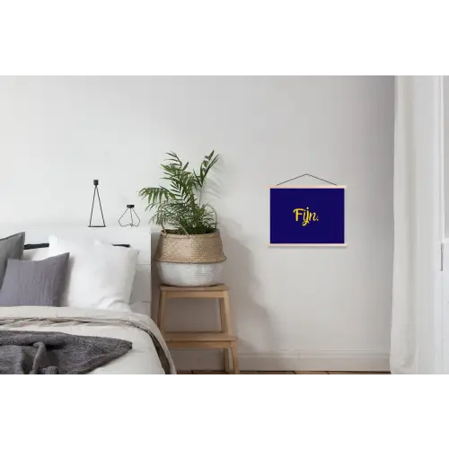 Blauw - Geel - Fijn textielposter latten blank klein -woonkamer