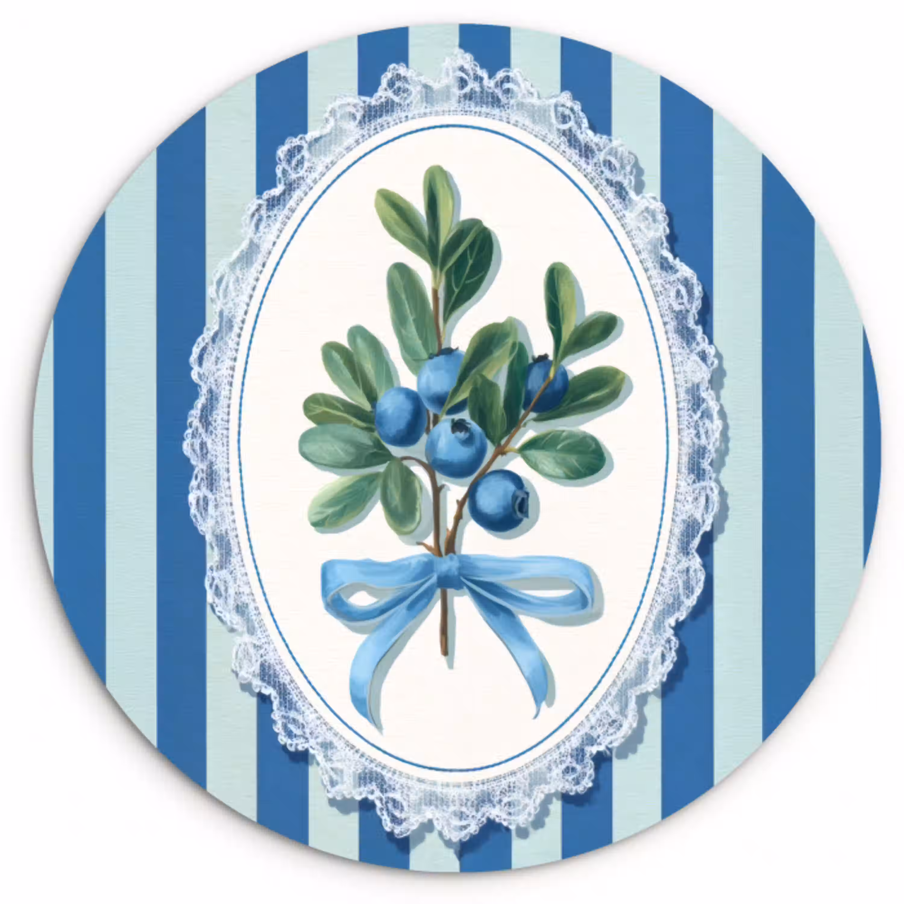 Illustratie - Bessen - Blauw - Strepen Wandcirkel kunststof plaat 5mm dik klein -3d